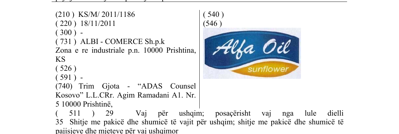 Zëri i markës Alfa Oil në buletin