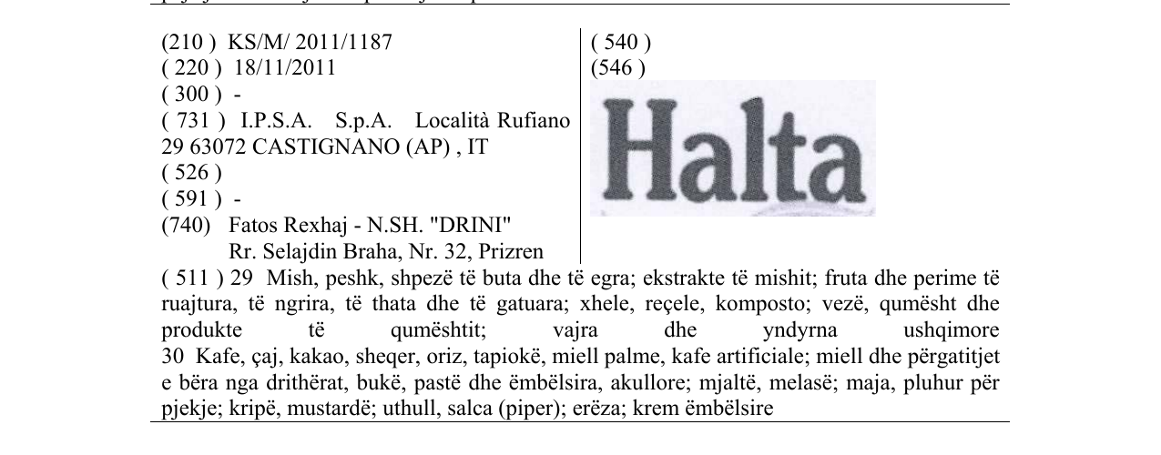 Zëri i markës Halta në buletin