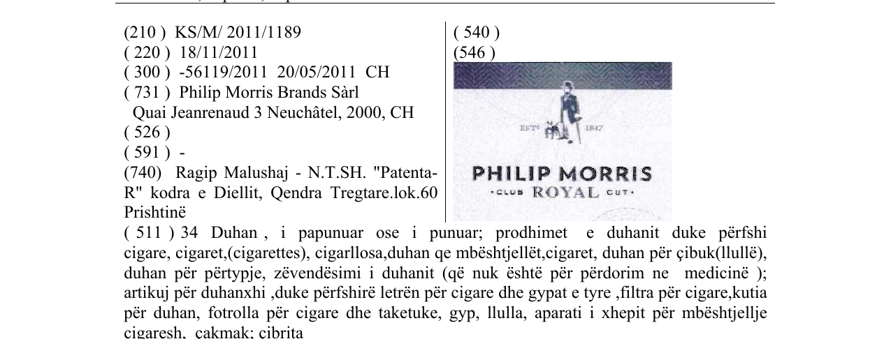 Zëri i markës PHILIP MORRIS në buletin