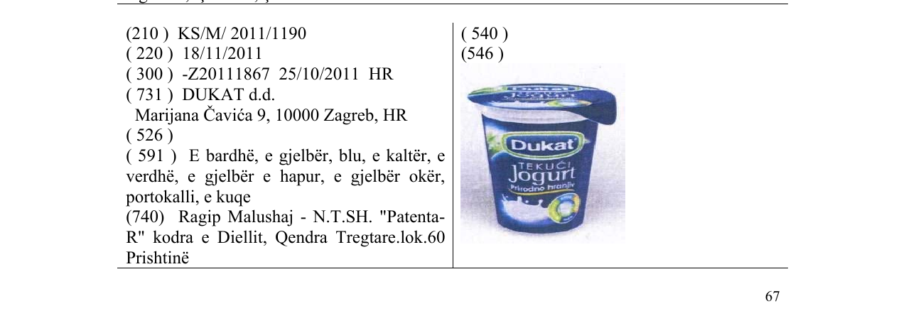 Zëri i markës Dukat në buletin