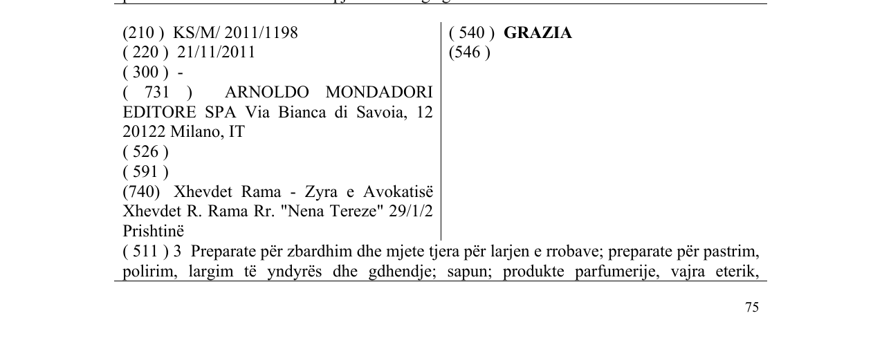 Zëri i markës GRAZIA në buletin