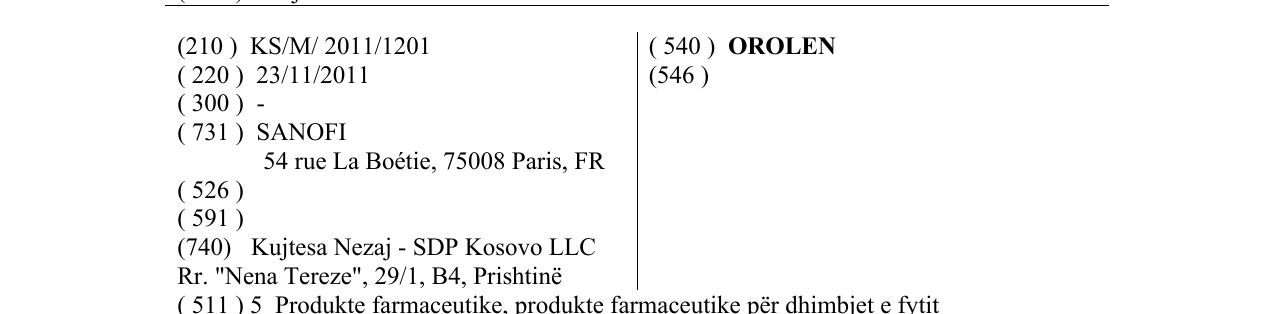 Zëri i markës OROLEN në buletin