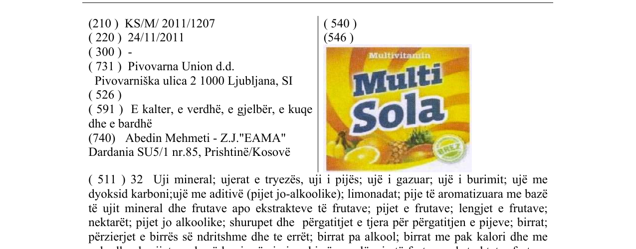 Zëri i markës Multi Sola në buletin