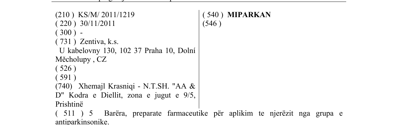 Zëri i markës MIPARKAN në buletin