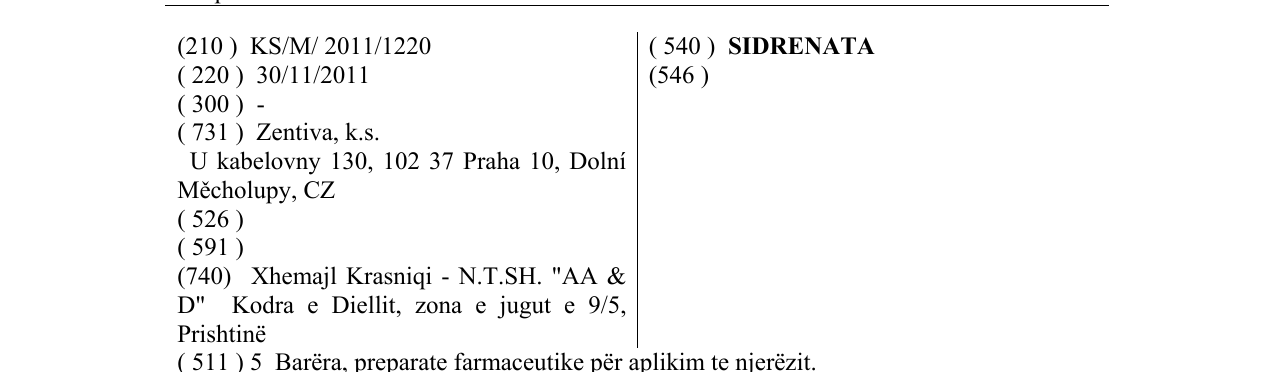 Zëri i markës SIDRENATA në buletin
