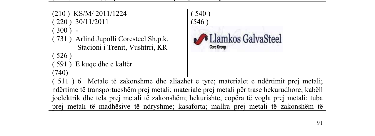Zëri i markës Llamkos GalvaSteel në buletin