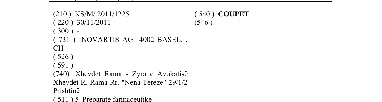 Zëri i markës COUPET në buletin