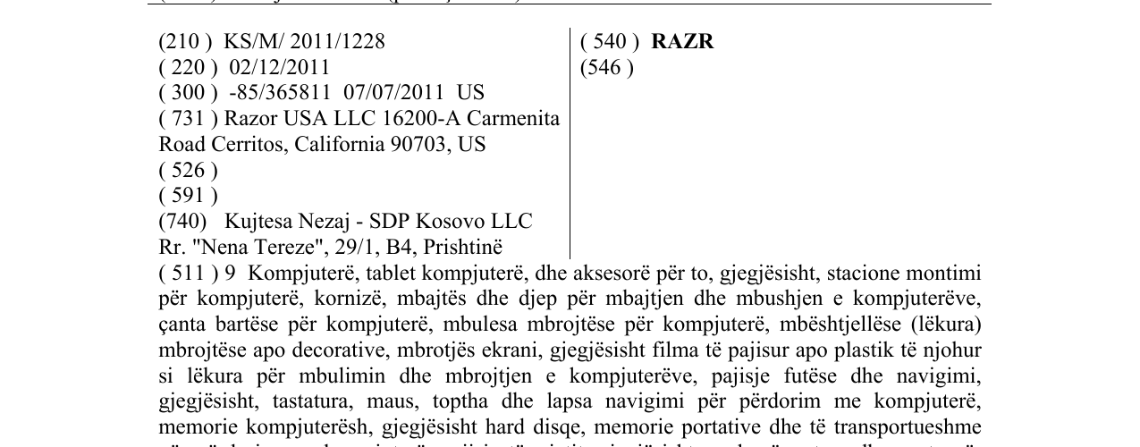 Zëri i markës RAZR në buletin