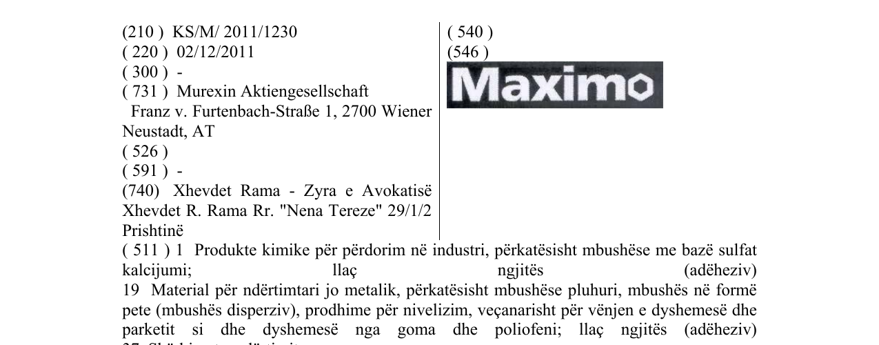 Zëri i markës Maximo në buletin