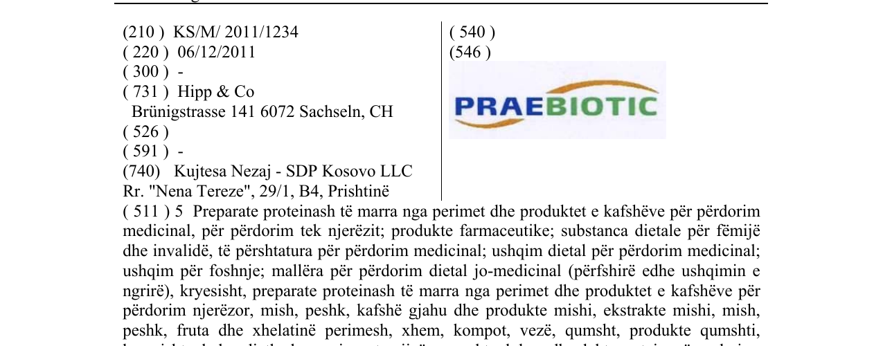 Zëri i markës PRAEBIOTIC në buletin