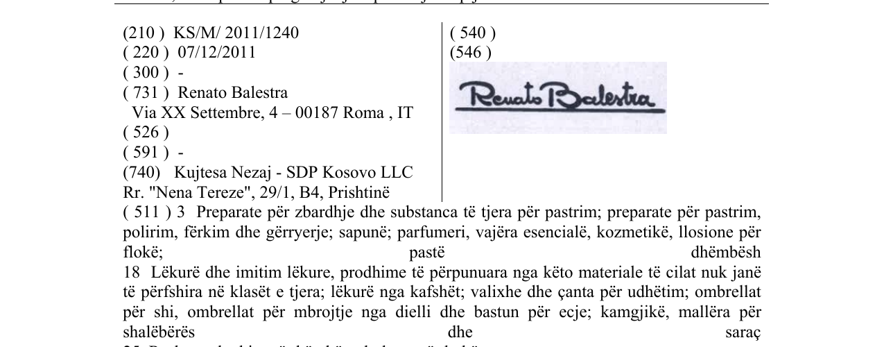 Zëri i markës Renato Balestra në buletin