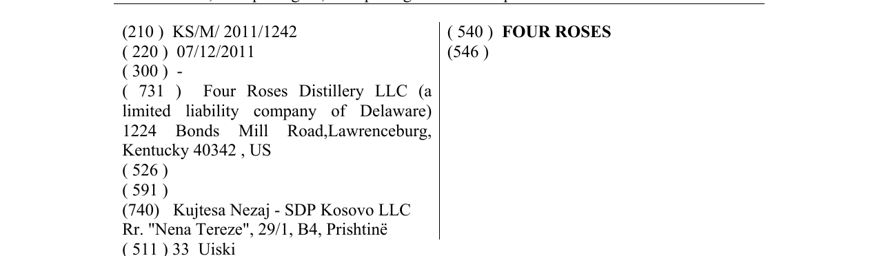 Zëri i markës FOUR ROSES në buletin