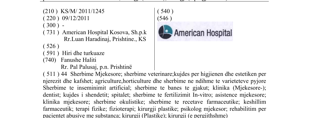 Zëri i markës Amerikan Hospital në buletin