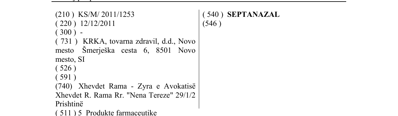 Zëri i markës SEPTANAZAL në buletin