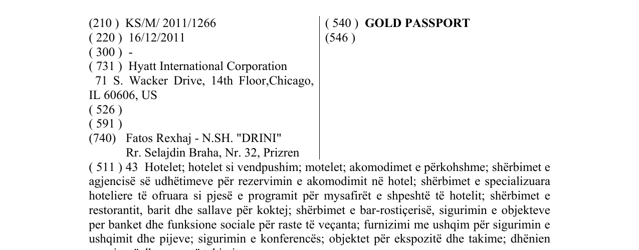 GOLD PASSPORT markasının bültendeki kaydı