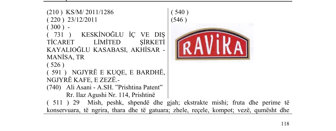 Zëri i markës RAVIKA në buletin
