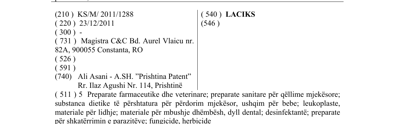 Zëri i markës LACIKS në buletin