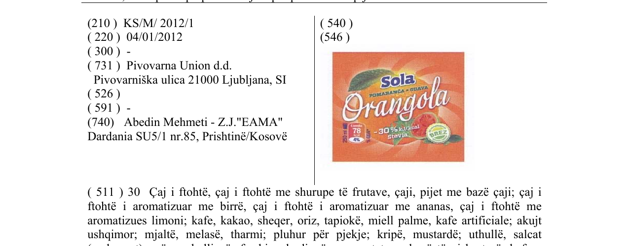 Zëri i markës Sola Orangola në buletin