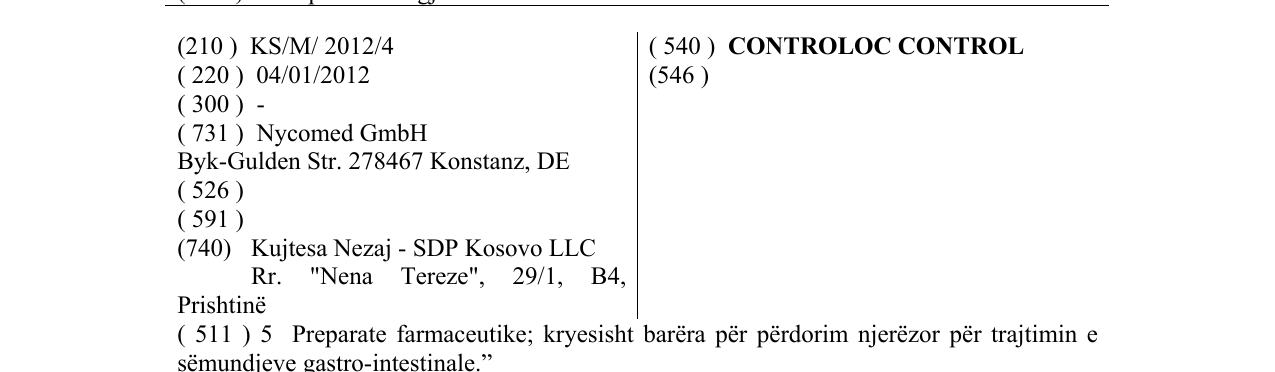 Zëri i markës CONTROLOC CONTROL në buletin