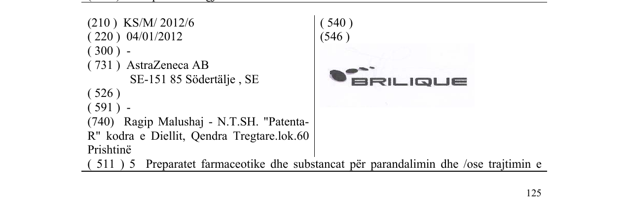 Zëri i markës BRILIQUE në buletin