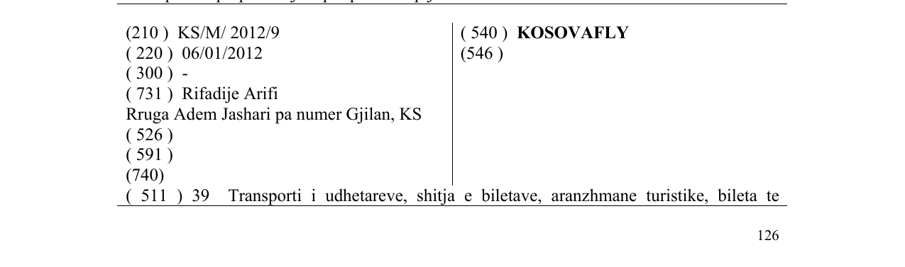 Zëri i markës KOSOVAFLY në buletin