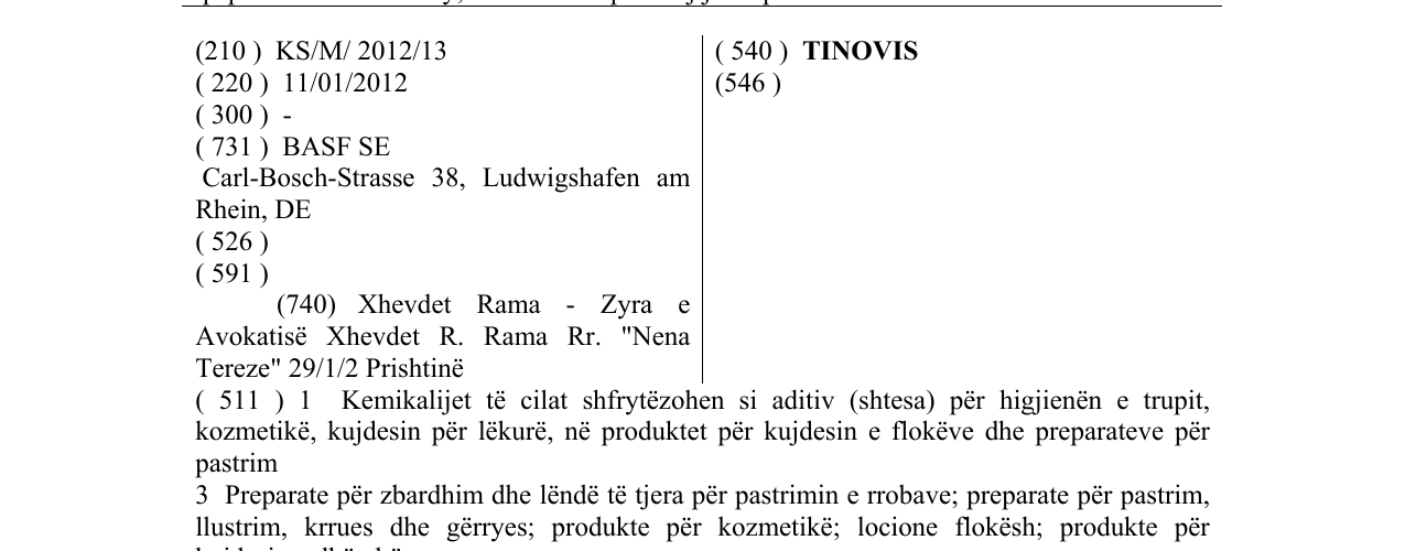 Der Eintrag der Marke TINOVIS im Bulletin
