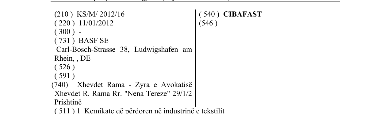 Zëri i markës CIBAFAST në buletin