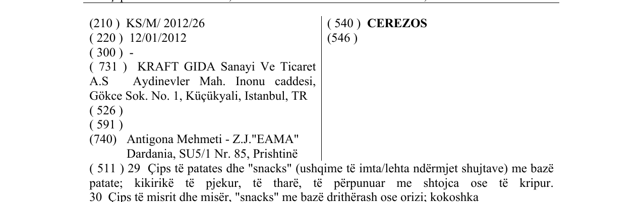 Zëri i markës CEREZOS në buletin