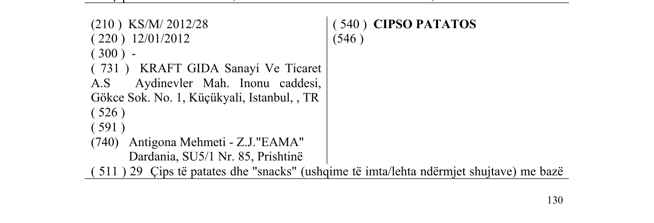 Zëri i markës CIPSO PATATOS në buletin