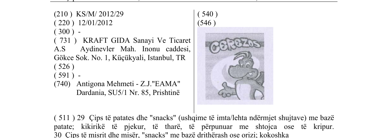 Η εγγραφή του σήματος CEREZOS στο δελτίο