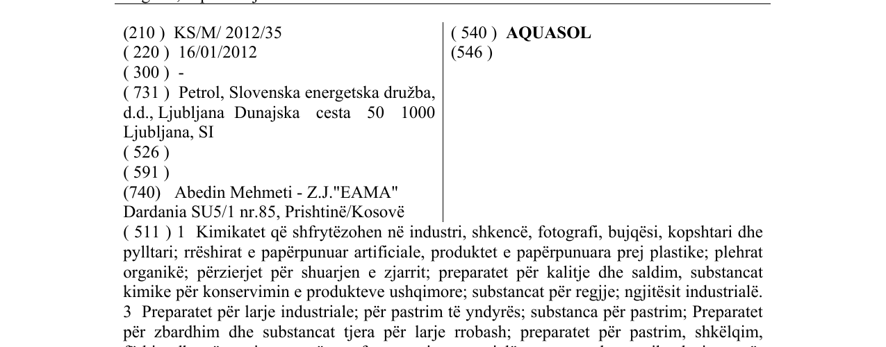 Zëri i markës AQUASOL në buletin