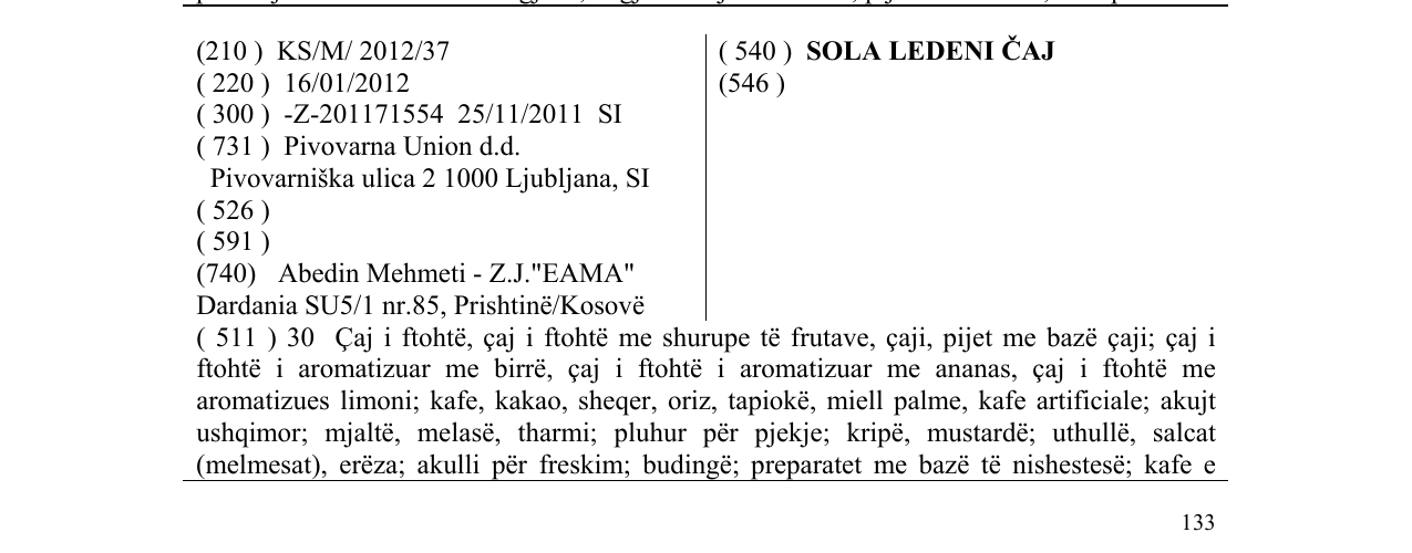 Zëri i markës SOLA LEDENI ČAJ në buletin