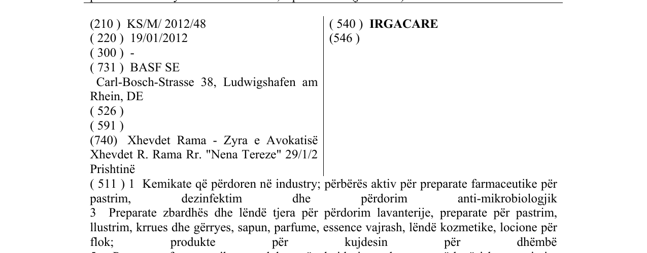 Zëri i markës IRGACARE në buletin