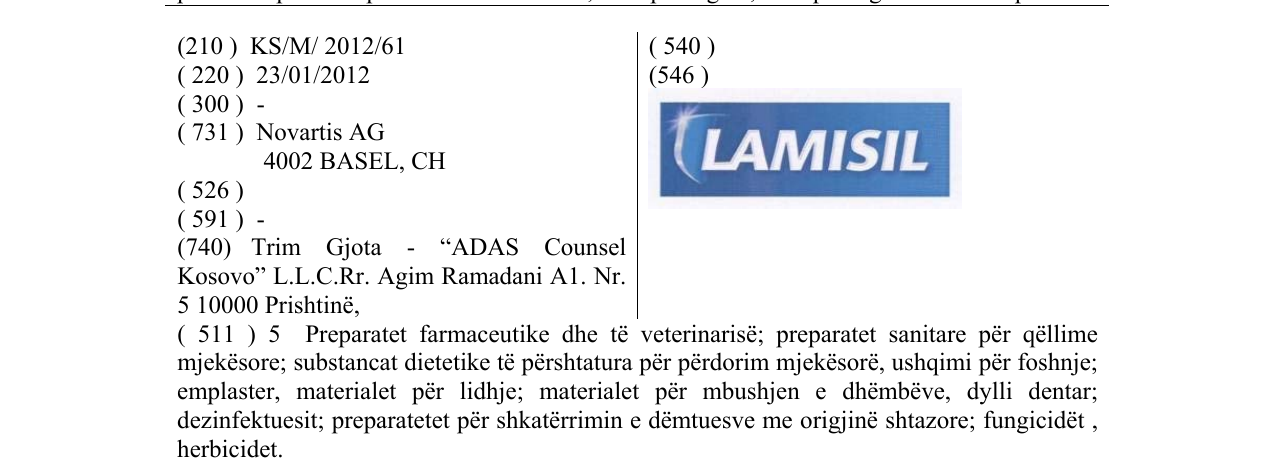 Zëri i markës LAMISIL në buletin