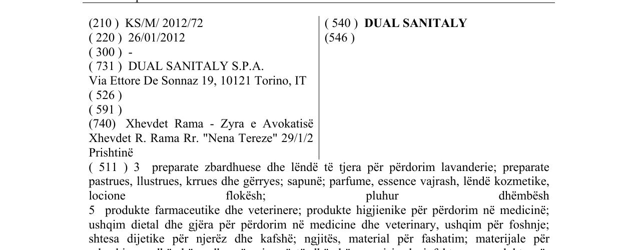 Zëri i markës DUAL SANITALY në buletin