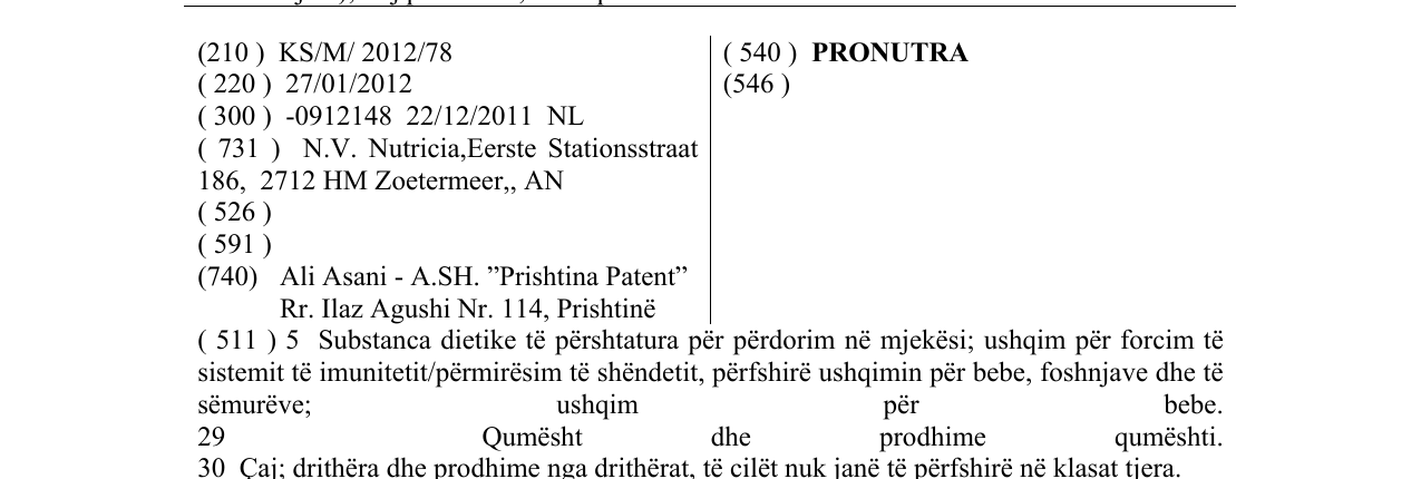Zëri i markës PRONUTRA në buletin