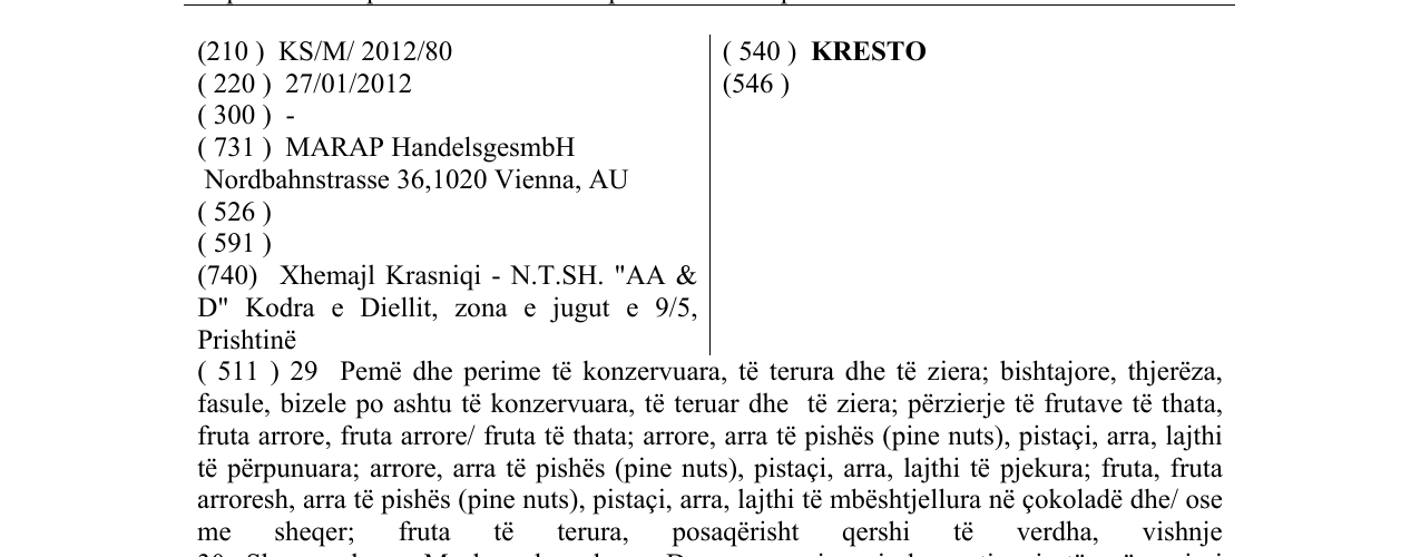 Zëri i markës KRESTO në buletin