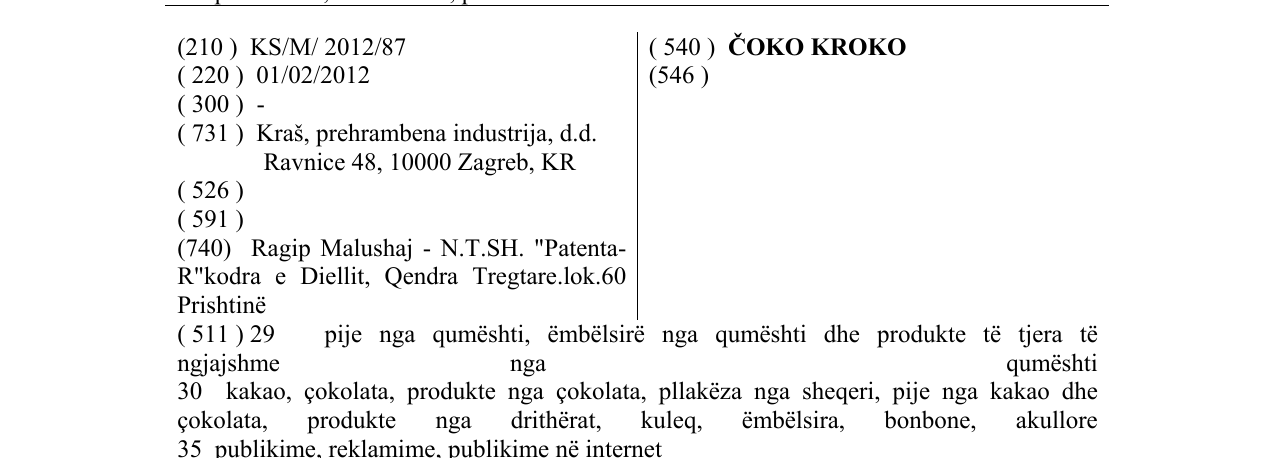 Zëri i markës ČOKO KROKO në buletin