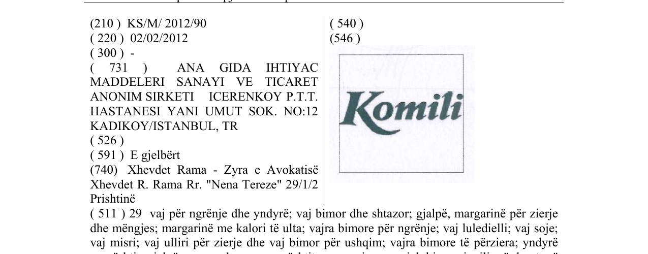 Zëri i markës Komili në buletin