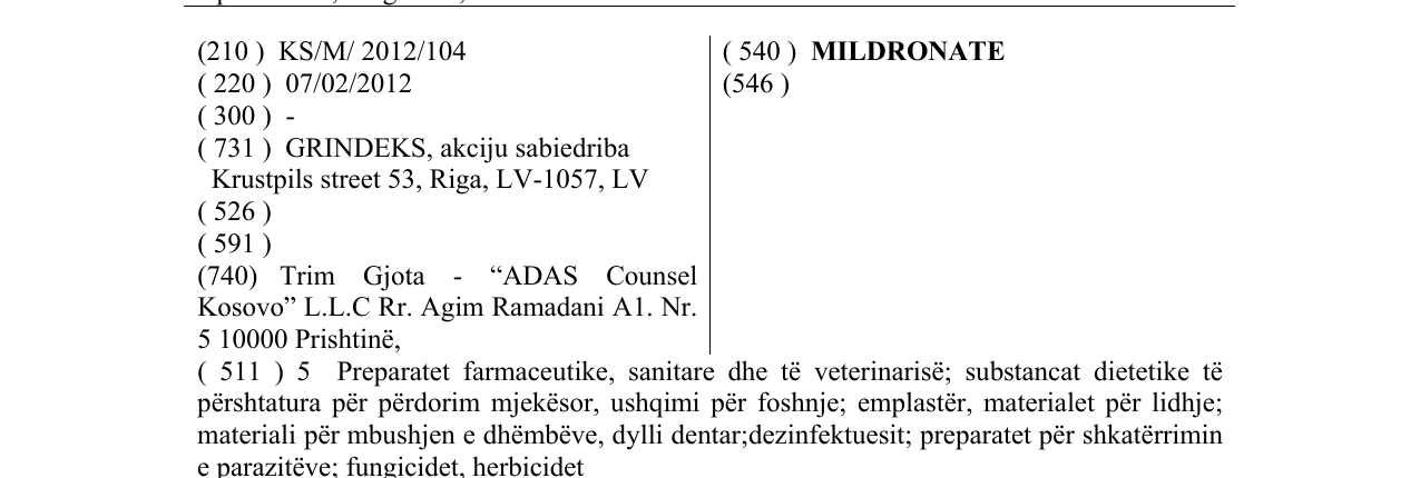 Zëri i markës MILDRONATE në buletin