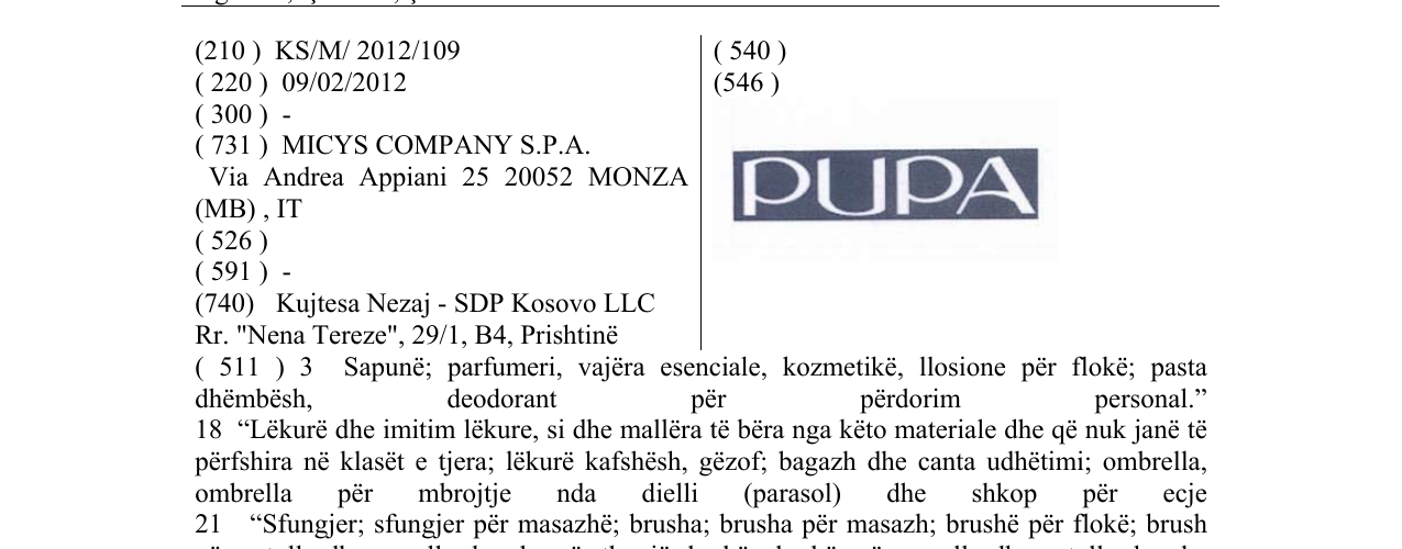 Zëri i markës PUPA në buletin