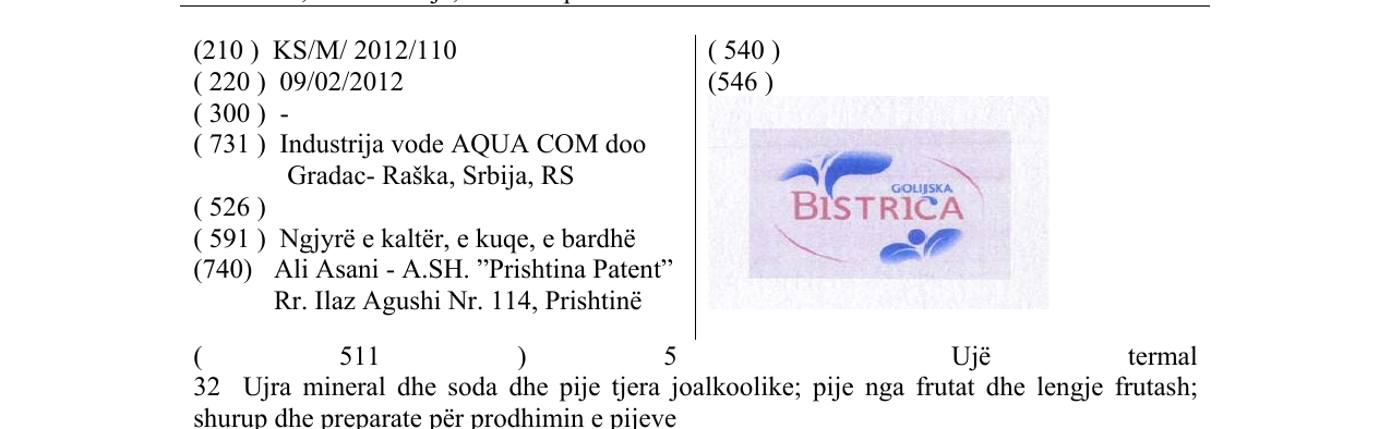 Zëri i markës GOLIJSKA BISTRICA në buletin