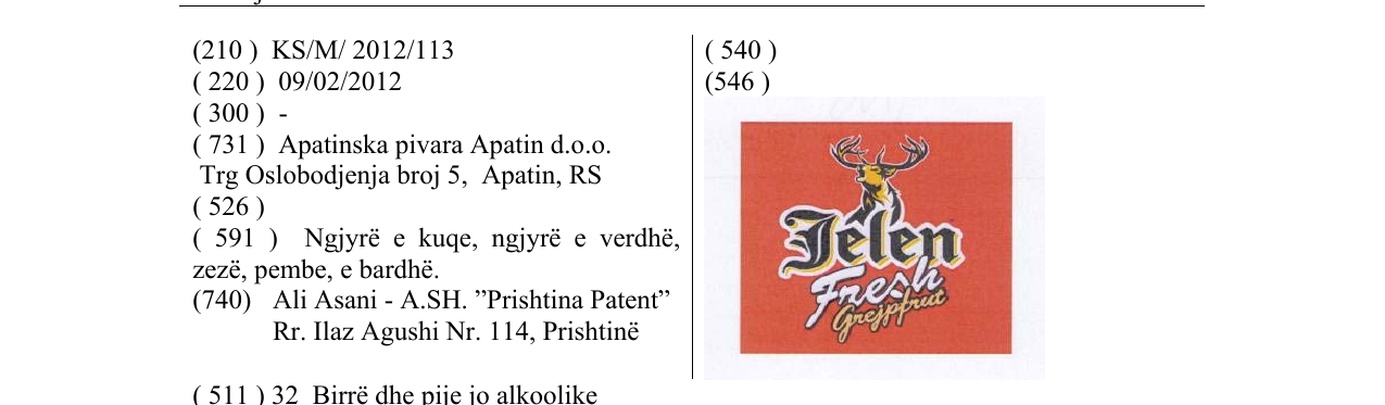 Zëri i markës Jelen fresh Grejpfrut pa fruta në buletin