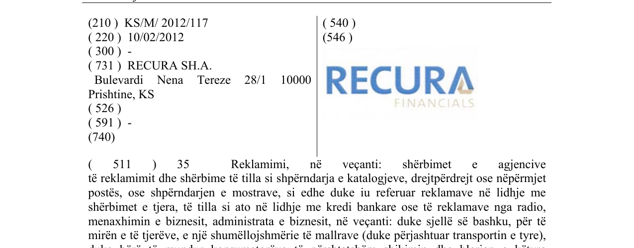 Zëri i markës RECURA FINANCIALS në buletin