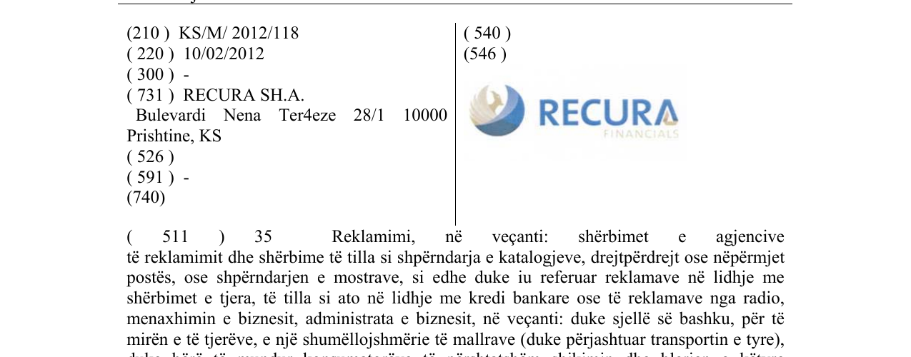 Zëri i markës RECURA FINANCIALS në buletin