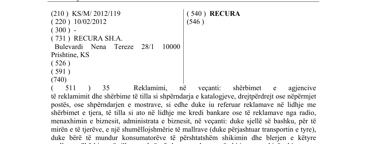 Zëri i markës RECURA në buletin