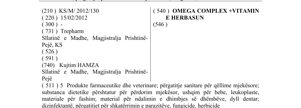 Zëri i markës OMEGA COMPLEX +VITAMIN E HERBASUN në buletin