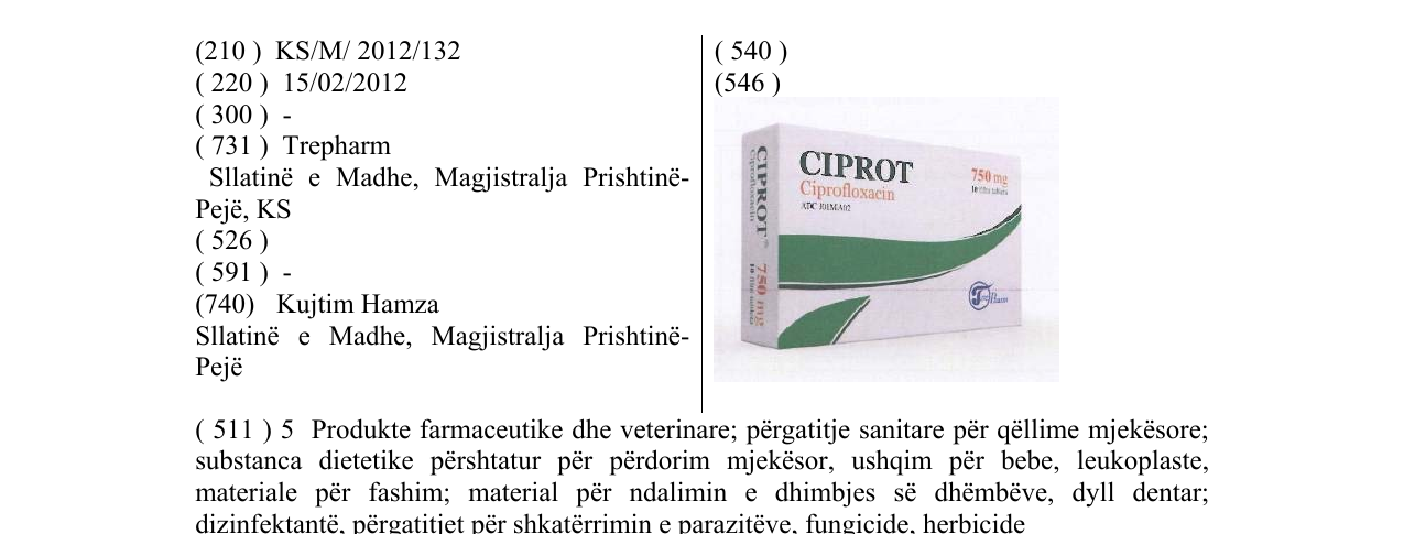 Zëri i markës CIPROT Ciprofloxacin në buletin