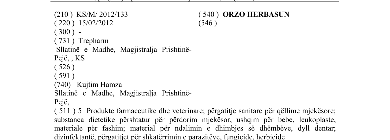 Zëri i markës ORZO HERBASUN në buletin