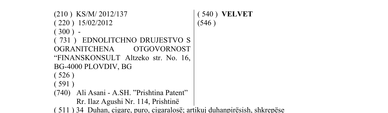 Zëri i markës VELVET në buletin